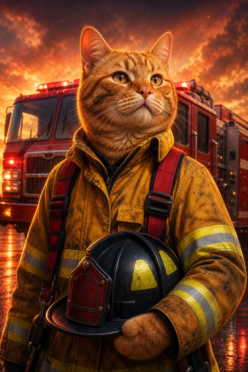Firefighter AI pet portrait style sample