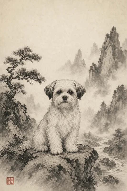 Ink Wash AI pet portrait style sample