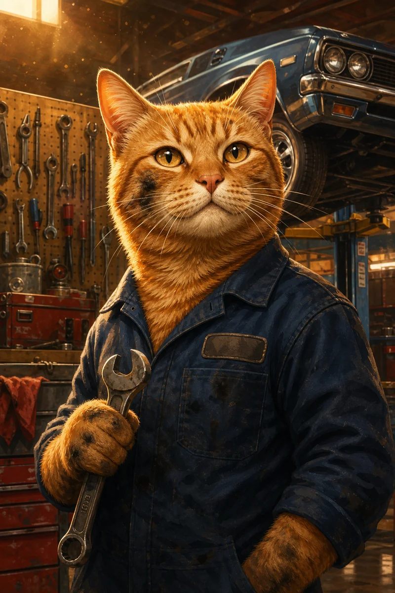 Garage Mechanic AI pet portrait style sample