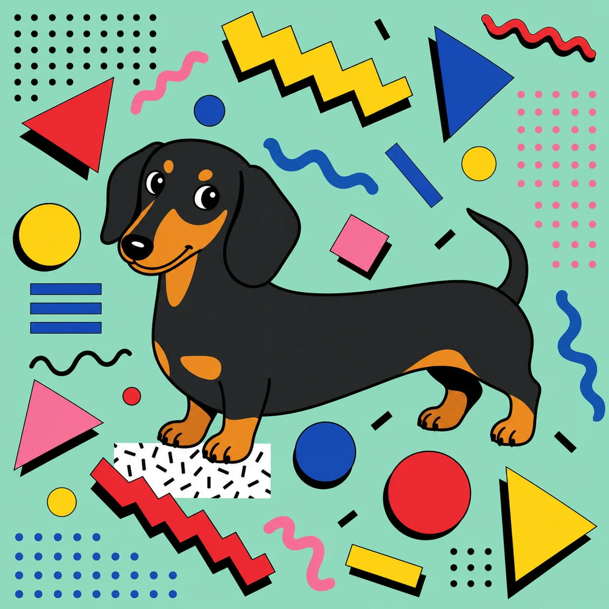 Memphis 80s AI pet portrait style sample