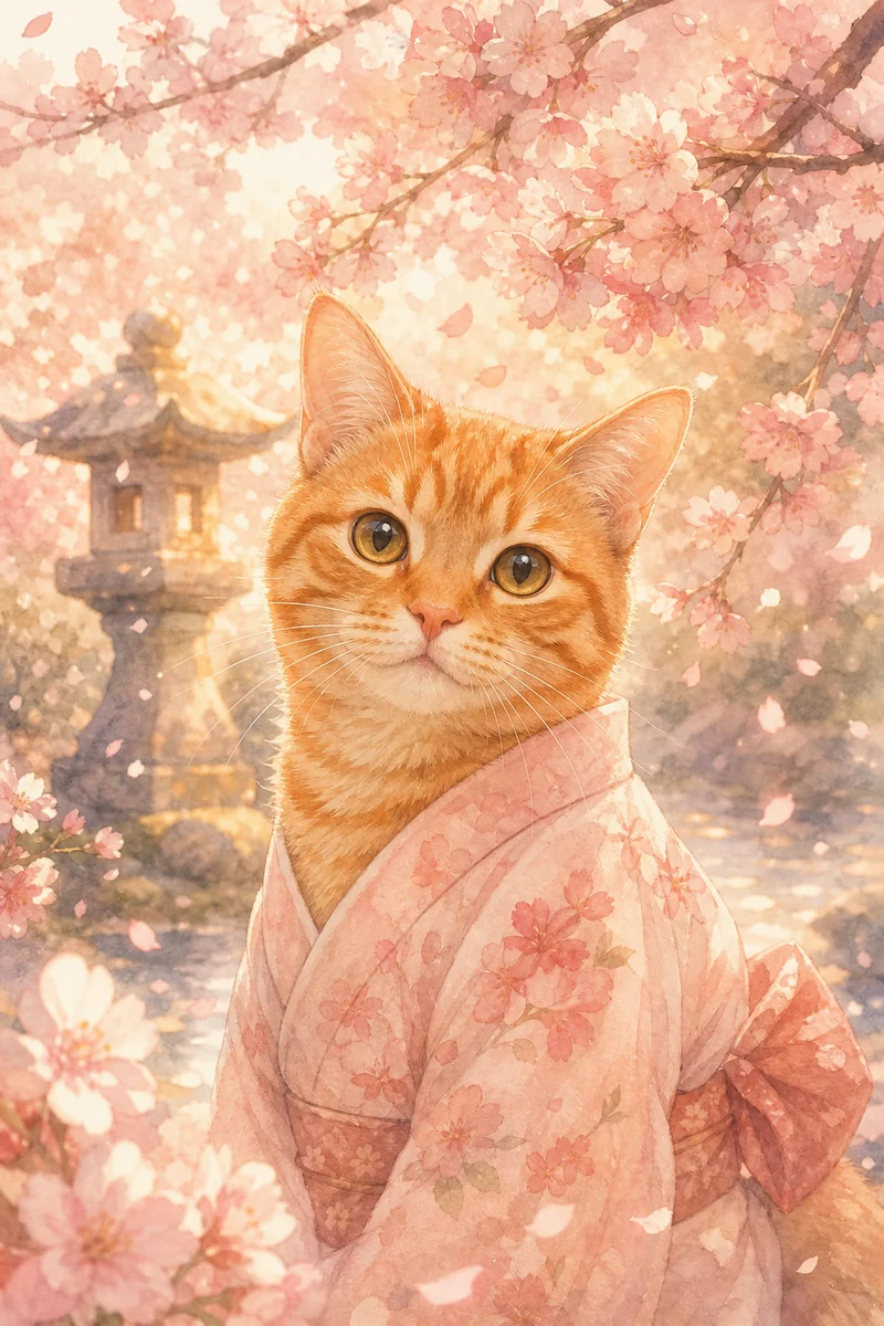 Sakura Spring AI pet portrait style sample