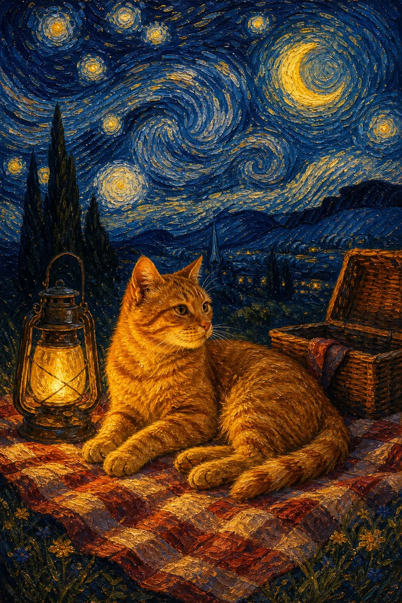 Starlit Picnic AI pet portrait style sample