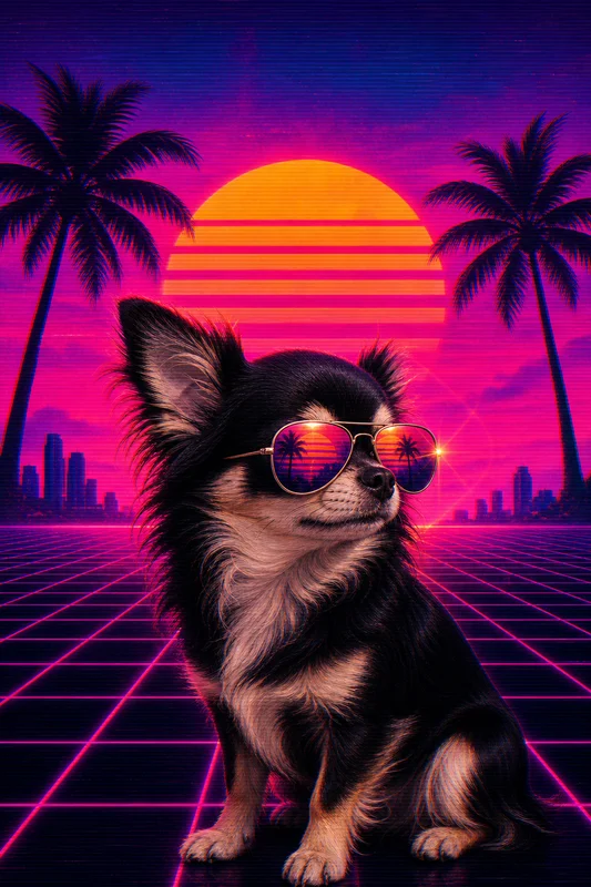 80s Synthwave AI pet portrait style sample
