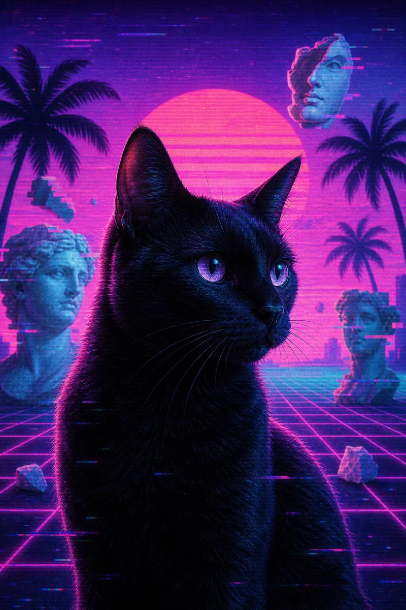 Vaporwave AI pet portrait style sample