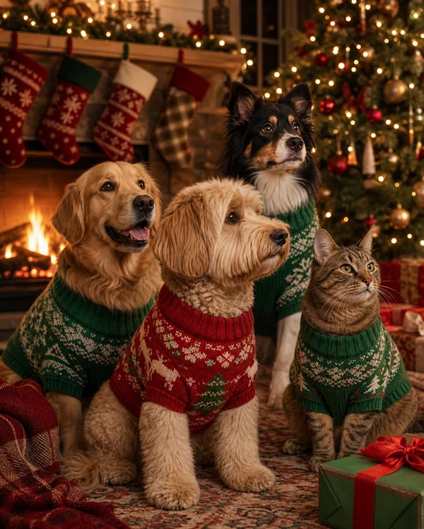 Holiday Card AI pet portrait style sample