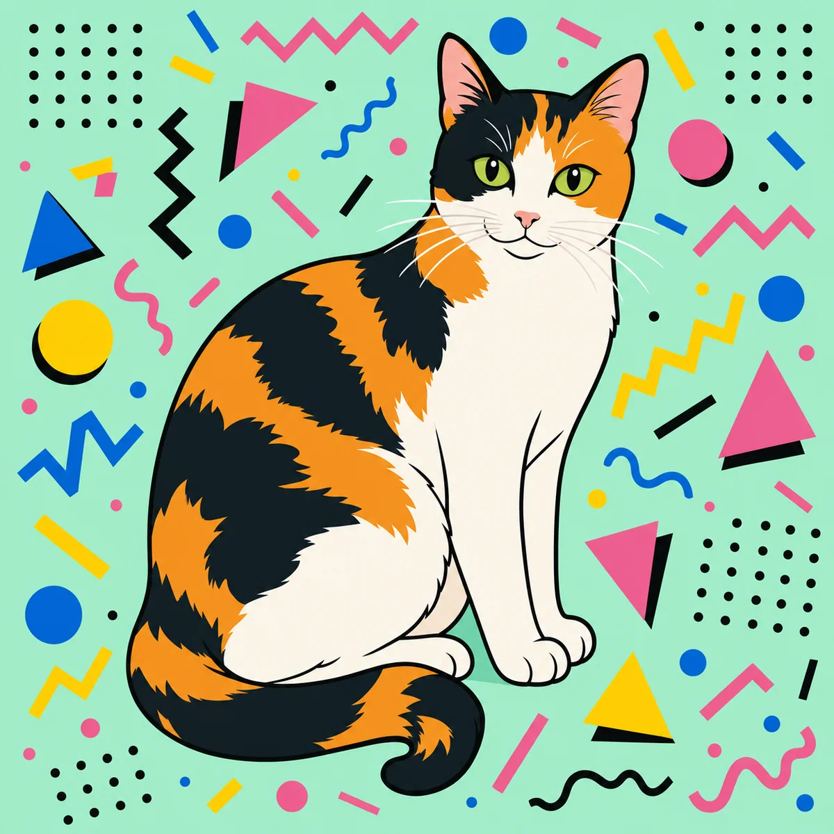 Memphis 80s pet portrait of Boba