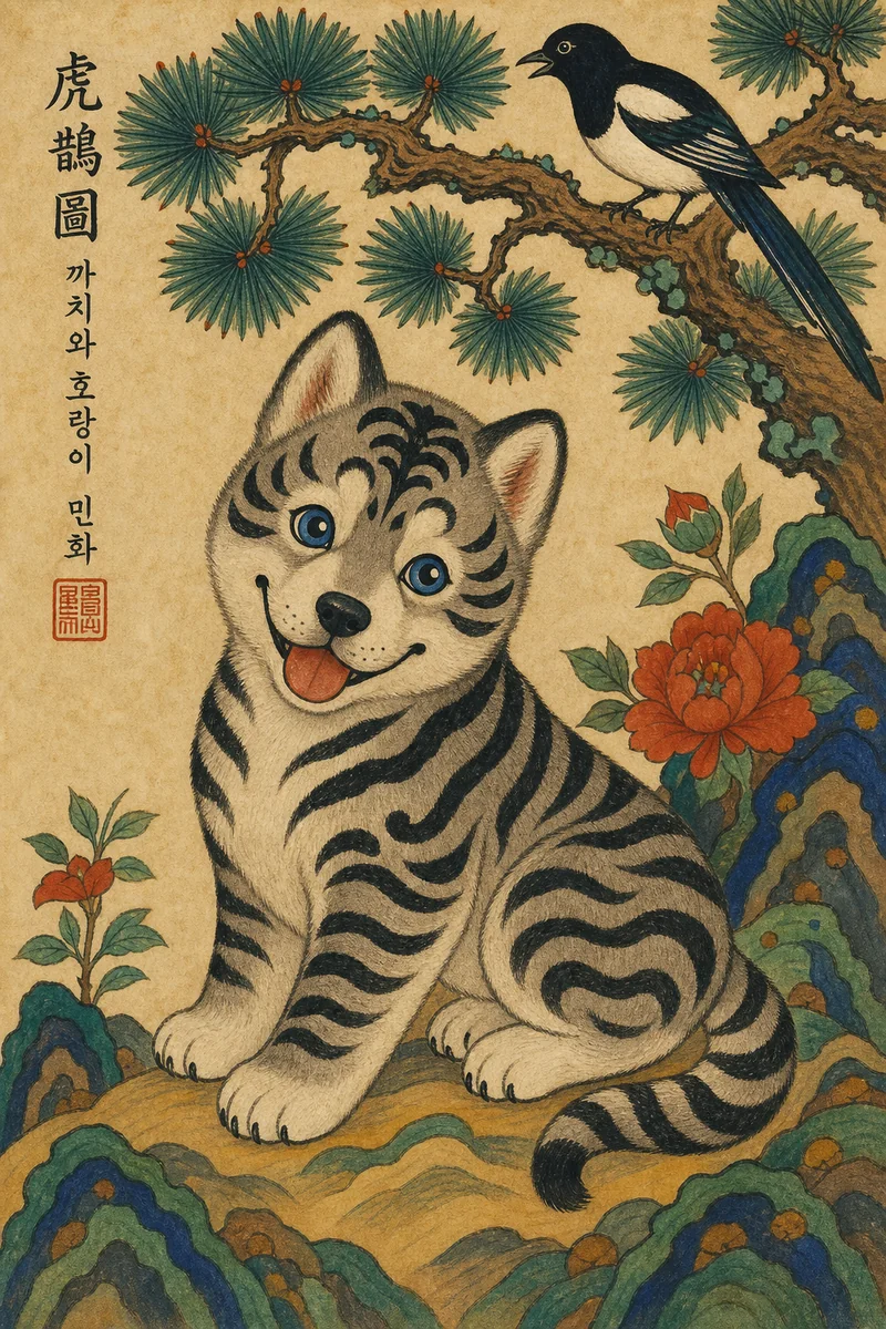 Minhwa Tiger pet portrait of Luna