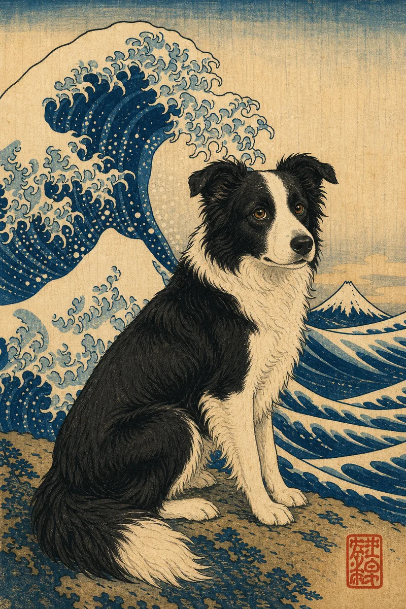 Ukiyo-e pet portrait of Ziggy